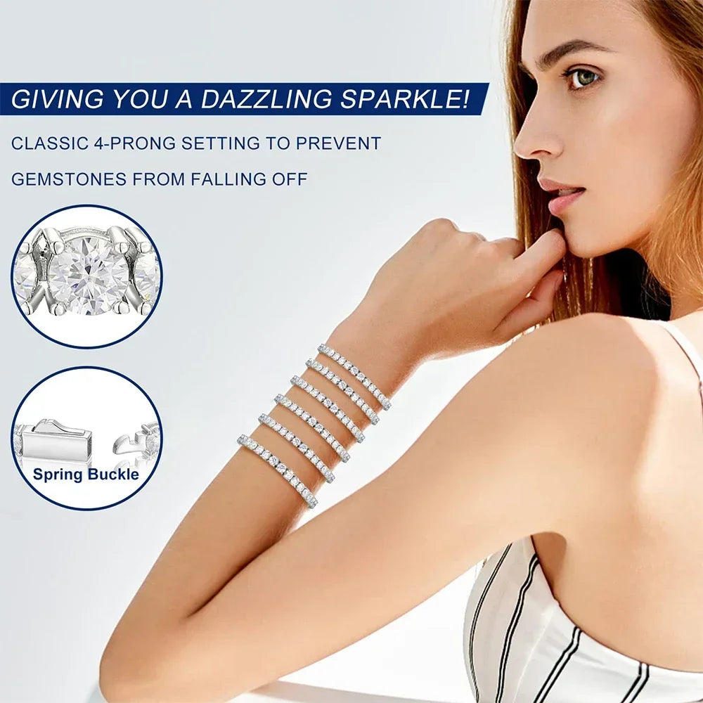 2-6.5mm Real Moissanite Tennis Bracelets for Women Man 925 Sterling Silver Plated White Gold Bracelet Sparkling Wedding Jewelry