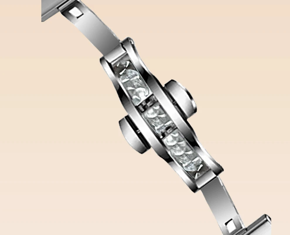 ROLENDO Luxury Gold Square Watch for Santos 33mm Diamond-Set Sapphire Crystal Roman Scale 5ATM Women's Automatic Wristwatch Gift