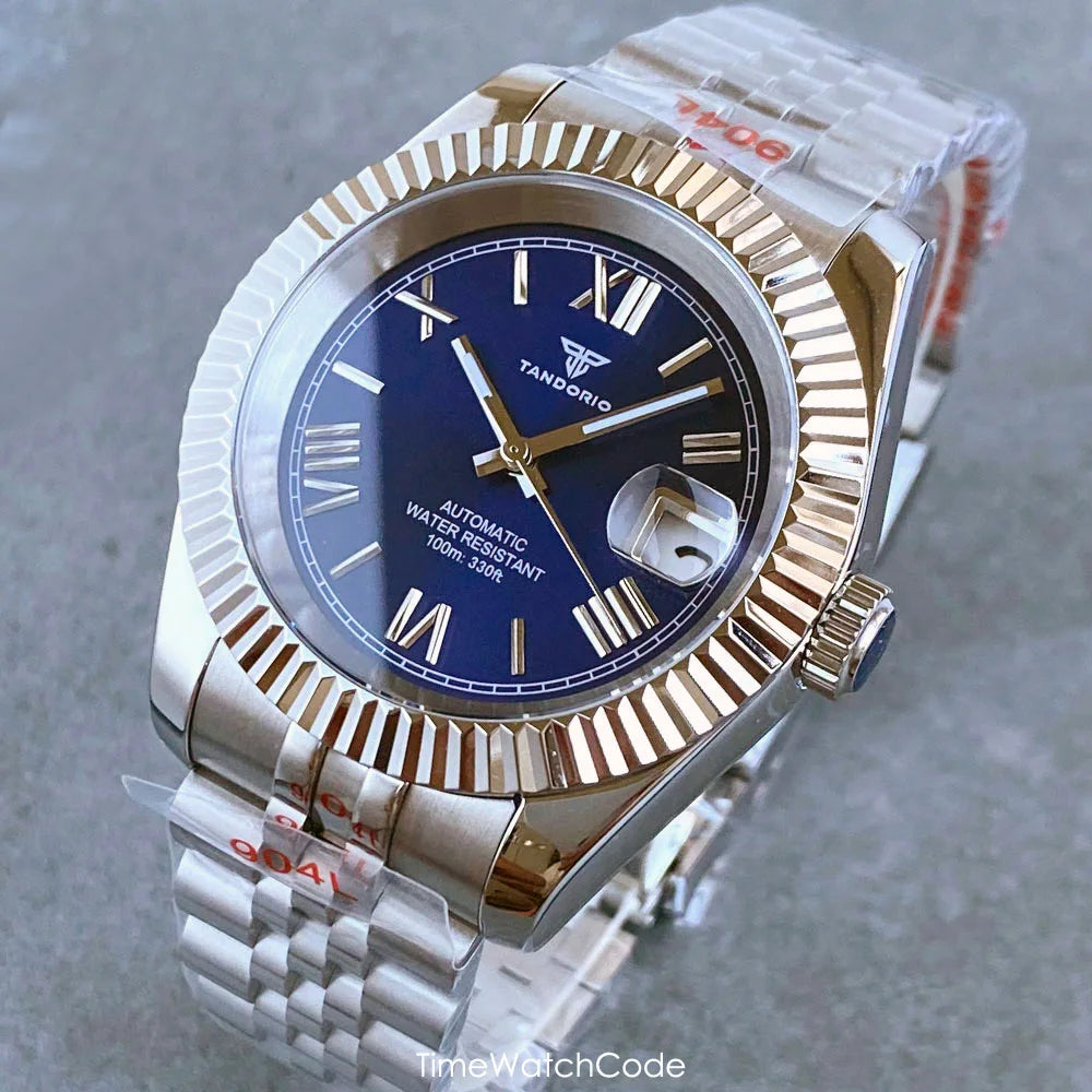 Montre automatique de luxe Tandorio Business pour homme, mouvement NH35A, cadran classique à chiffres romains, lunette cannelée, verre saphir, 36/39 mm