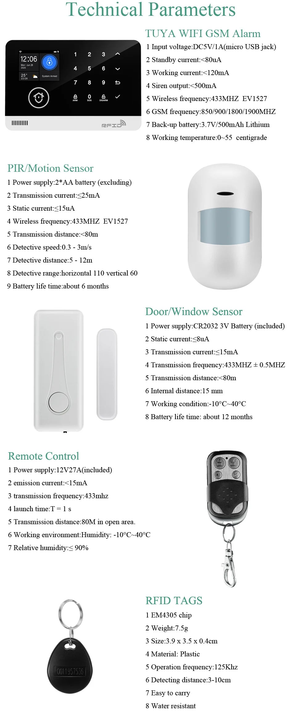 Wireless Tuya APP SIM GSM Home RFID Burglar Security LCD Touch Keyboard WIFI GSM Alarm System Sensor kit Russian,Spanish Voice