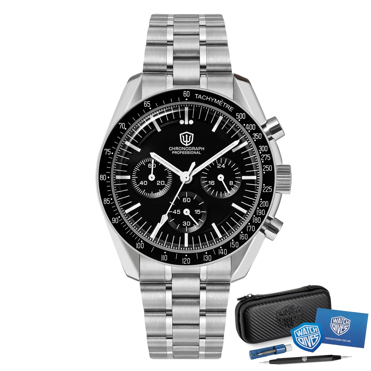 Watchdives WD1863 Quartz Watch VK63 Chronograph Movement Bubble Sapphire Crystal 10Bar Waterproof Luminous 39mm Vintage Watches