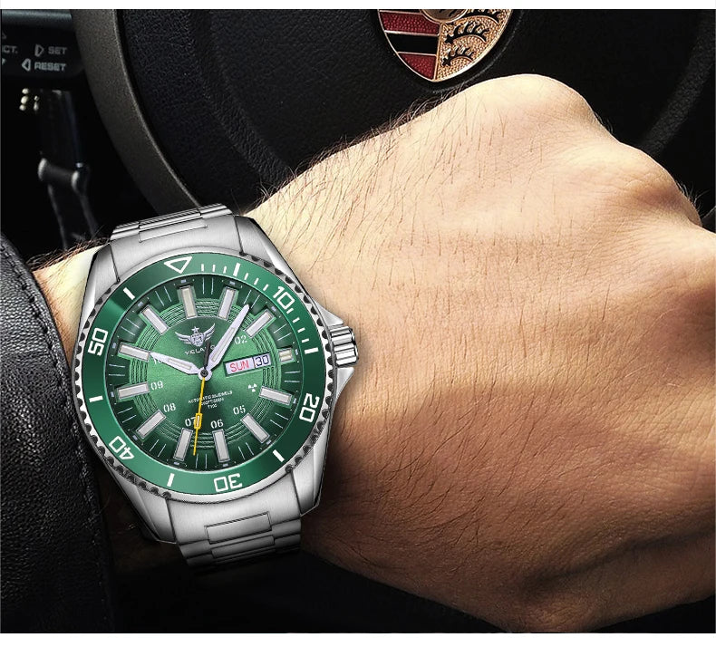 YELANG Automatic Mens Green Water Ghost Watches H3 T100 Self Luminous Wristwatch Waterproof 300m Turning Ceramic Bezel V1032