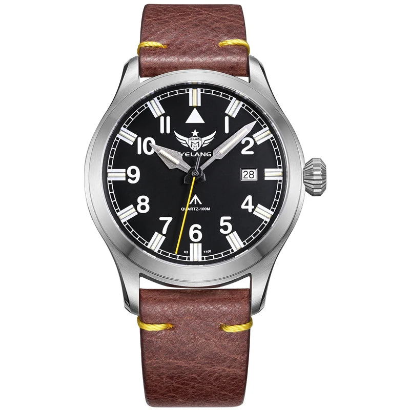 Yelang Men Quartz Watch Luminos Ronda Movement 10years Lithium battery pilot watch WR100M Sapphire  Military Watch