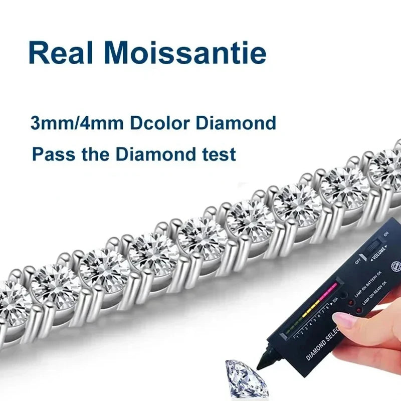 NeeTim 3mm 4mm Moissanite Tennis Bracelets 925 Sterling Silver Full Diamond with Gold Plated Bracelet Fine Jewelry for Women Men