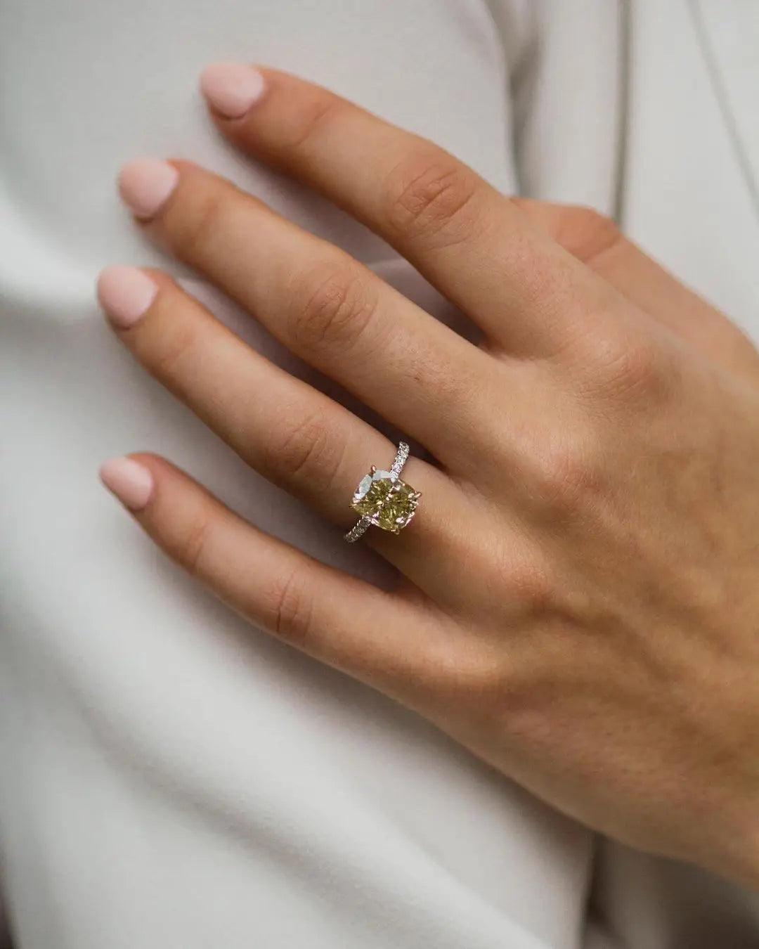 JOVOVASMILE 3 Carat Yellow Moissanite Au 750 Rings 7x9mm Brilliant Cushion Cut Real Original 18k Gold Two-Tone Fine Jewelry