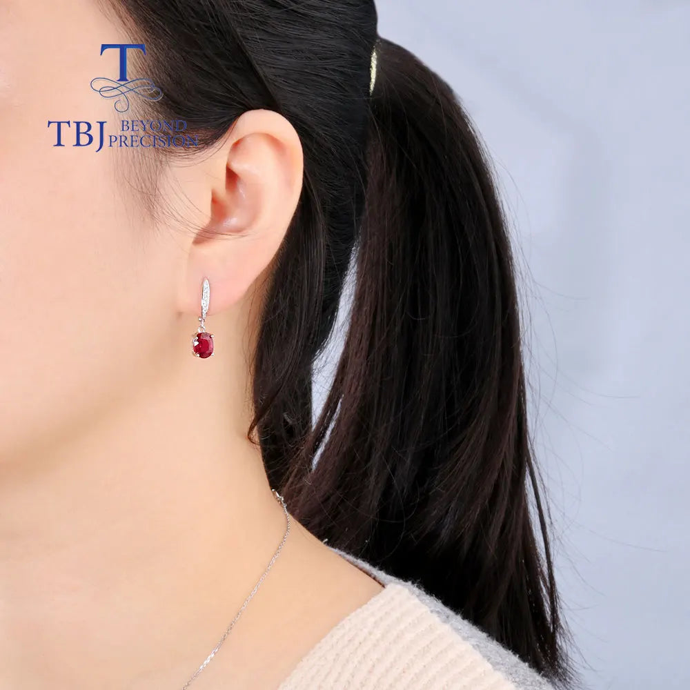 Simple Ruby clasp earring and Pendant Necklace natural gems 925 silver jewelry set for women lady nice gift