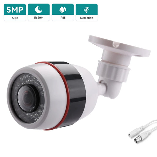 Hamrolte 5MP CCTV Camera 5MP 1.7MM Fisheye Lens 180Degree Panoramic AHD Camera Night Vision Waterproof Outdoor Bullet Camera
