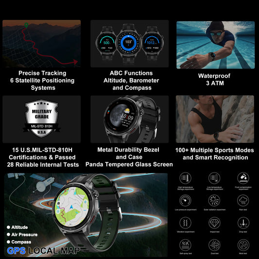 Smart watch Men4GB Memory With GPS Offline Maps Music Video Player Custom dial AMOLED display Sports Swim Waterproof Smart watch