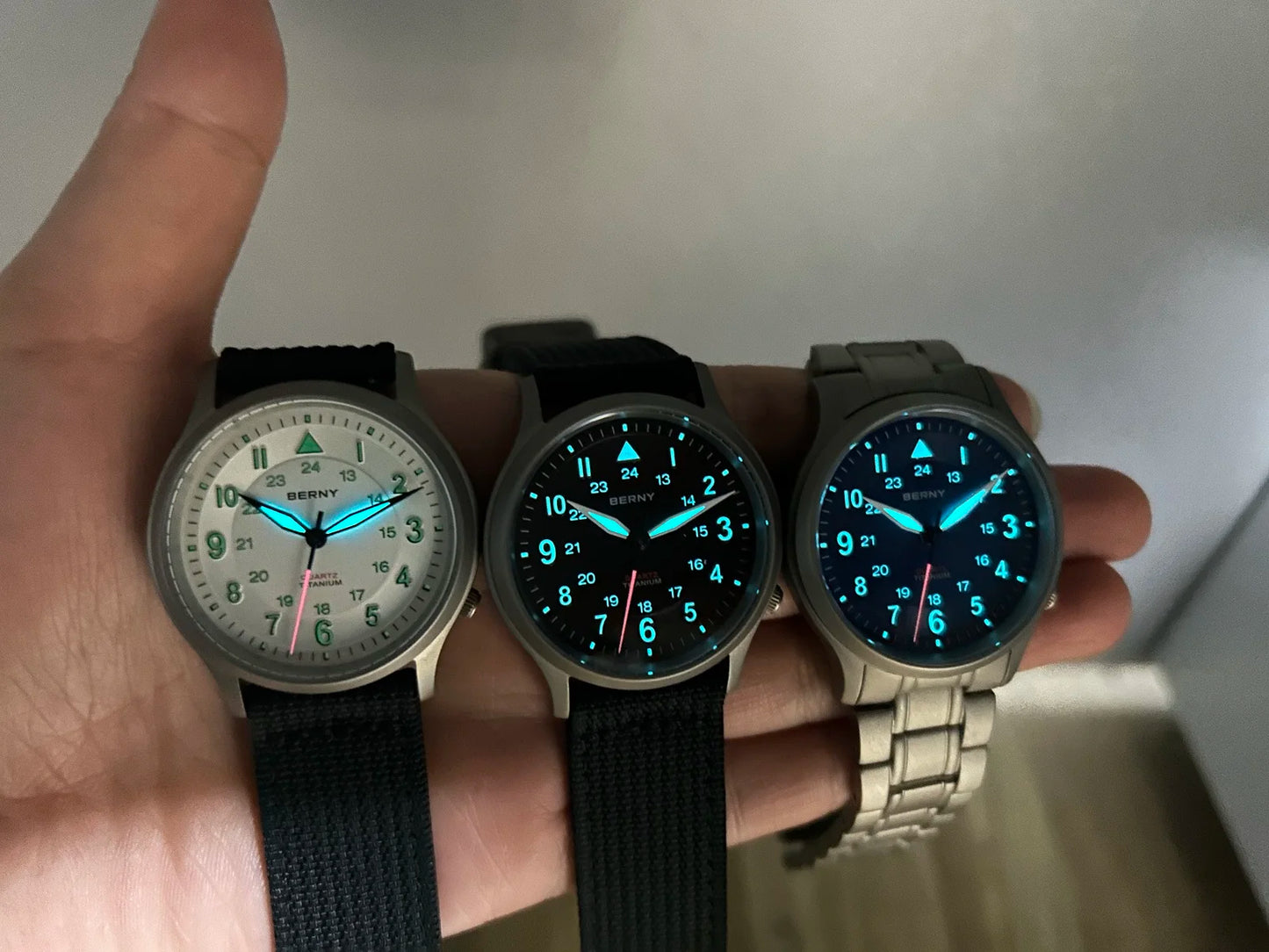 BERNY Full Titanium Watches for Men Outdoor Quartz Men's Field Pilot Wristwatch VH31 Super Luminous Sapphire Easy Read Watch