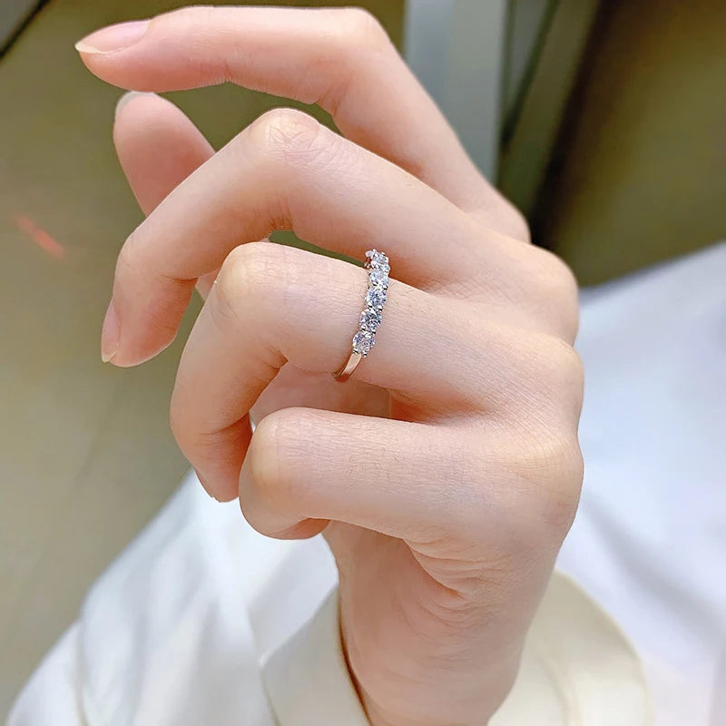 NeeTim Full Moissanite Ring for Women S925 Sterling Silver with White Gold Plated Diamond Wedding Bridal Band Rings Fine Jewelry