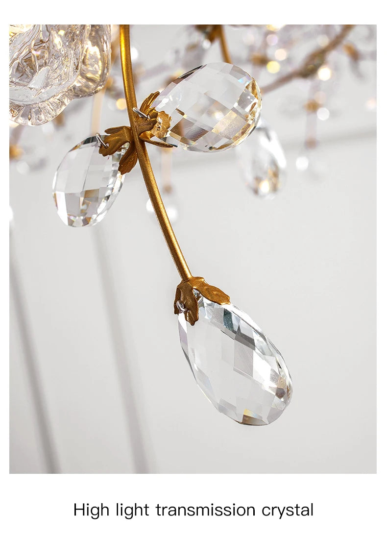 Luxury Crystal Flower Ceiling Light Gold LED Branch Tree Chandelier For Living Room Bedroom Villa Hotel Decor Bedside Wall Lamp