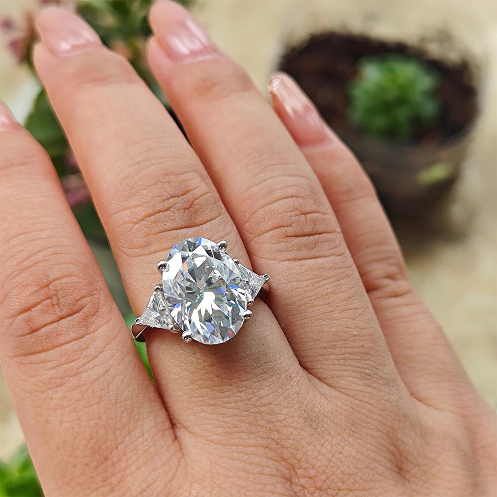 9CTTW Oval Cut Full Moissanite Engagement Ring for Women 925 Sterling Silver 3 Stone Triangle Diamond Ring Wedding Bands Jewelry