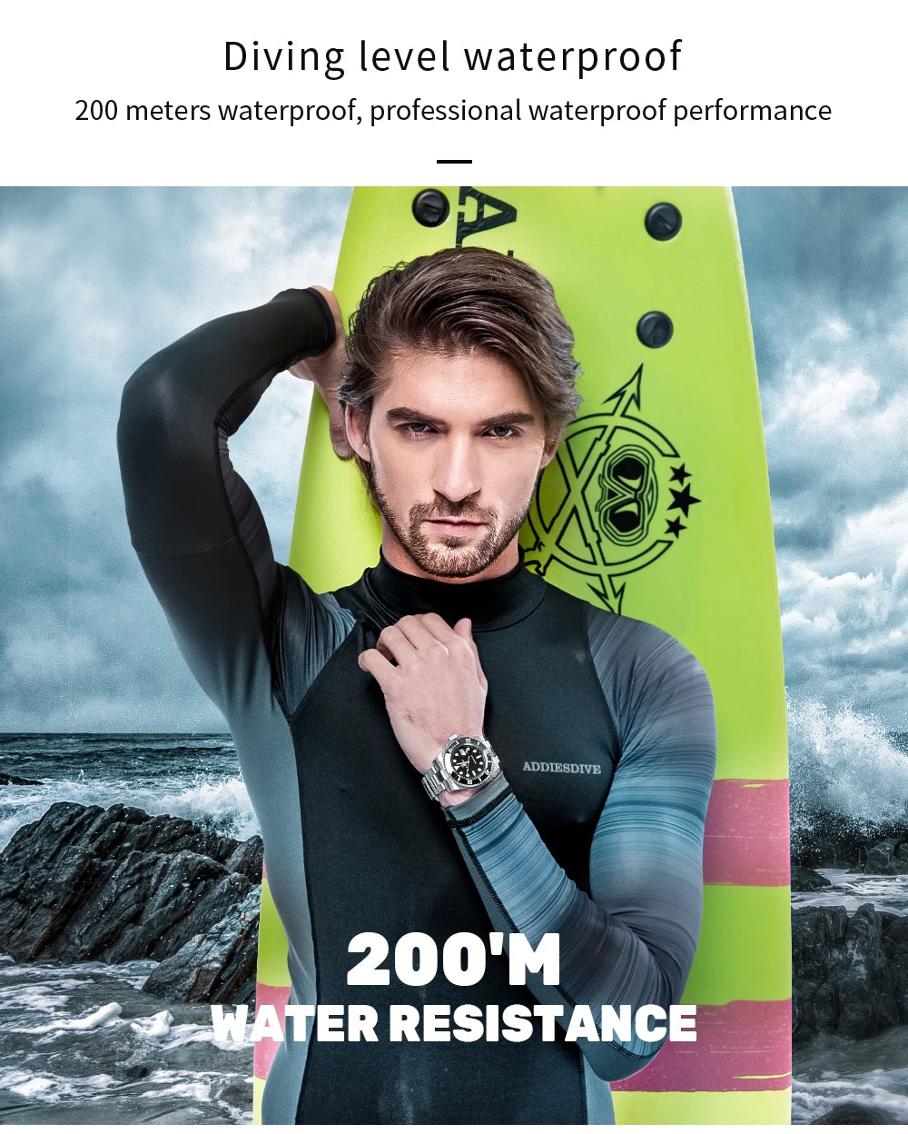 ADDIESDIVE Quartz Watch Classic Stainless Steel Ceramic Bezel Business Men's Watch BGW9 Luminous 200m Dive Relogios Masculino