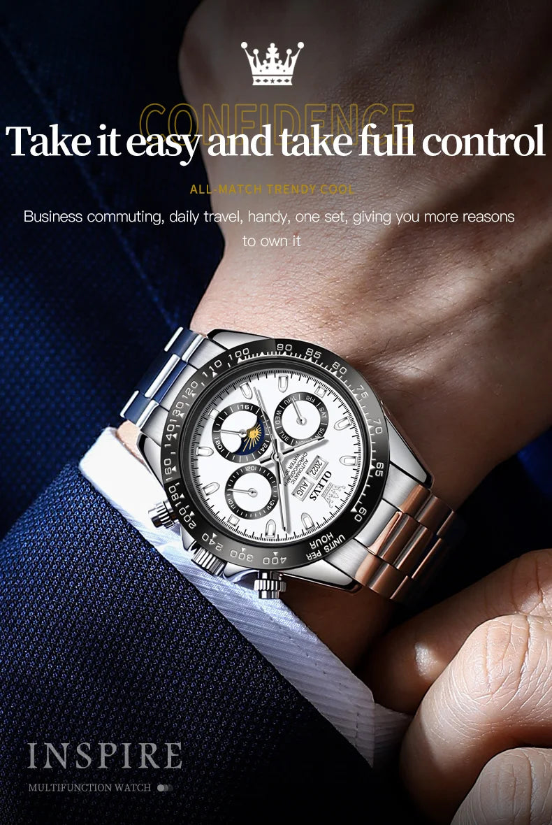 OLEVS 6654 Luxury Sports Mens Watch Original Automatic Mechanical Watch Moon Phase Calendar Week Watches For Man Gifts Reloj