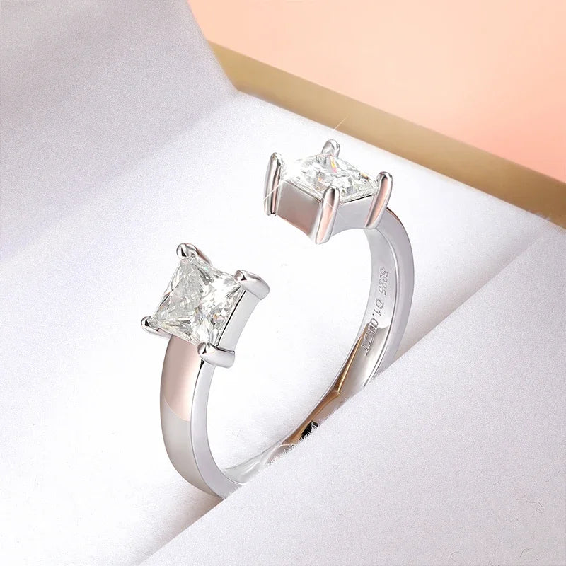 Smyoue 1CTTW 4.5mm Princess Cut Certified Moissanite Rings for Women Adjustable 100% 925 Sterling Silver Wedding Party Band Gift