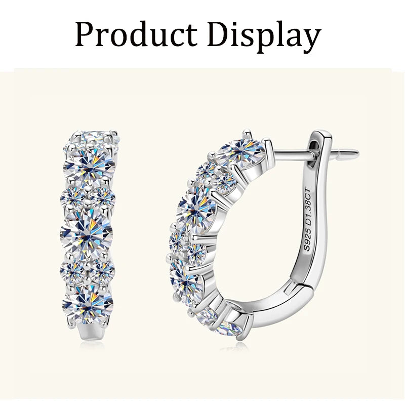 Women's Luxury Full Moisanite Diamond Hoop Earrings 4mm&2mm D Color VVS1 2.76cttw 100% 925 Sterling Silver Hoops Earrings