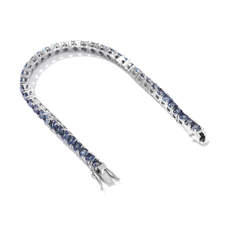 NeeTim Rainbow Colorful Moissanite Tennis Bracelet s925 Sterling Silver with White Gold Plated Chain Bracelets for Women Man