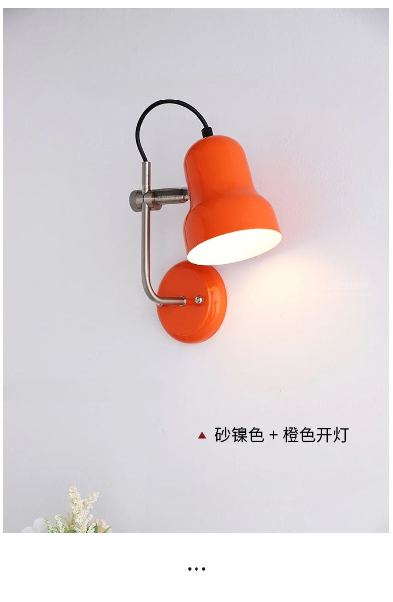 Bauhaus Vintge Medieval Red/Orange Wall Lamp LED E27 Iron Art Atmosphere Adjustable Wall Mounted Bedroom Bedside Study Reading