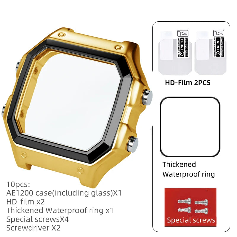 Casio AE1200 case mod kit modification all metal case 3299 AE-1200 bezel glass waterproof ring kit 304 stainless steel part