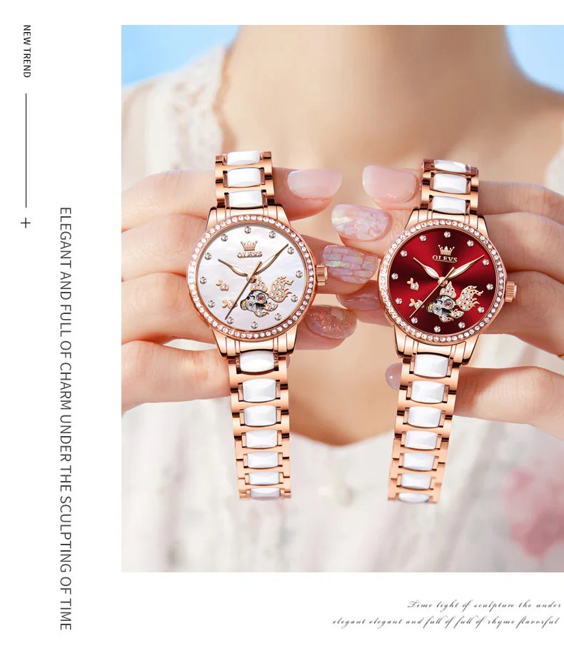 OLEVS Brand steel strip fully automatic mechanical watch for women 7001