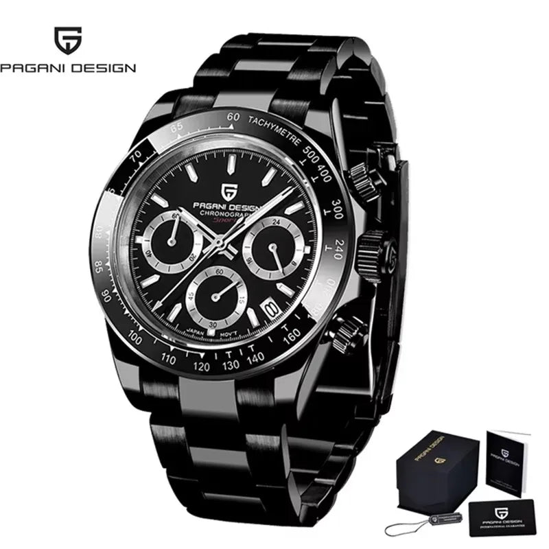 PAGANI DESIGN 2023 New Black Mens Watches Brand Luxury Quartz Watch For Men Chronograph Sports Waterproof Luminous Reloj Hombre