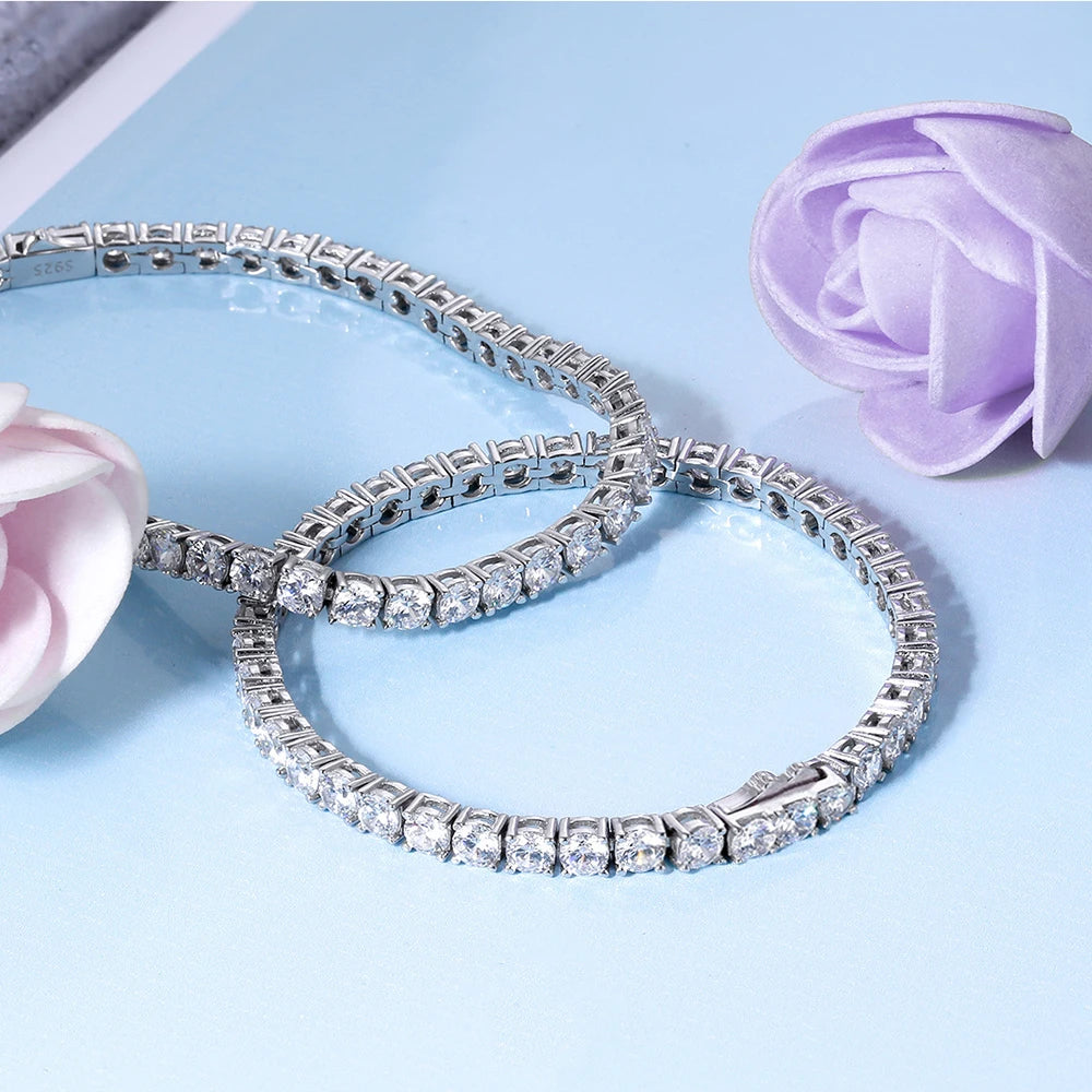 Rinntin Genuine 925 Sterling Silver Tennis Chain Bracelet Handmade High-end Luxury Hand Chain for Men Women Jewelry Gift SB128