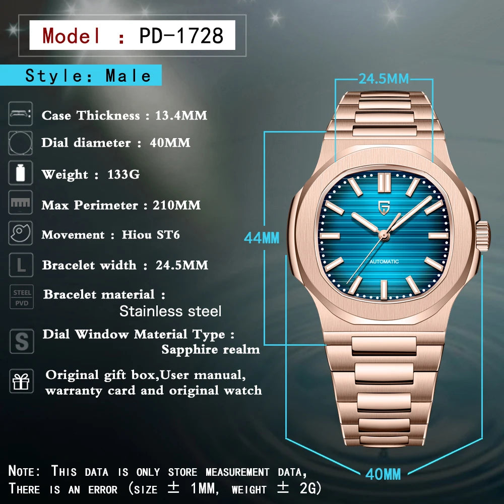 2025latest Pagani design rose gold top luxury automatic men's watch fashion AR Sapphire crystal mechanical watch men's gift10BAR