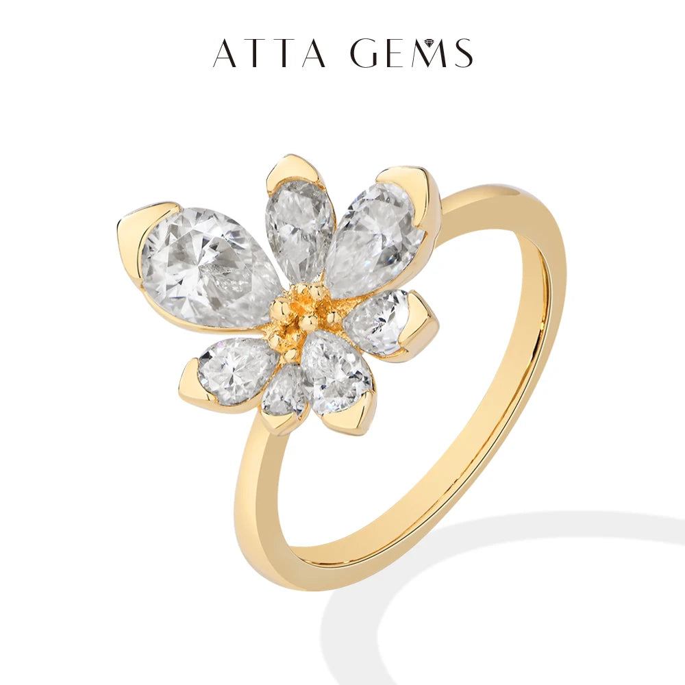 ATTAGEMS 925 Sterling Silver Luxury Women Ring Flowers DVVS1 Moissanite Pear-cut Classical Band Engagement Wedding Fine Jewelry