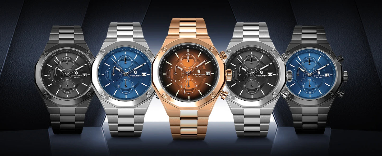 SAPPHERO Rose gold Watch Mens Watch Luxury  Stainless Steel Quartz Watch Business Waterproof Luminous Calendar Wristwatch Gift