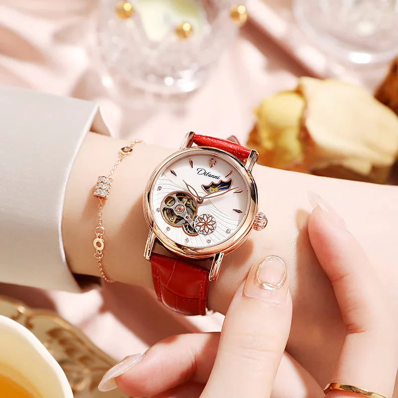 Fashion Brand Women Automatic Mechanical Watches Diamond Wristwatch Ladies Moon Plate Business Dress Waterproof Luminous Clock