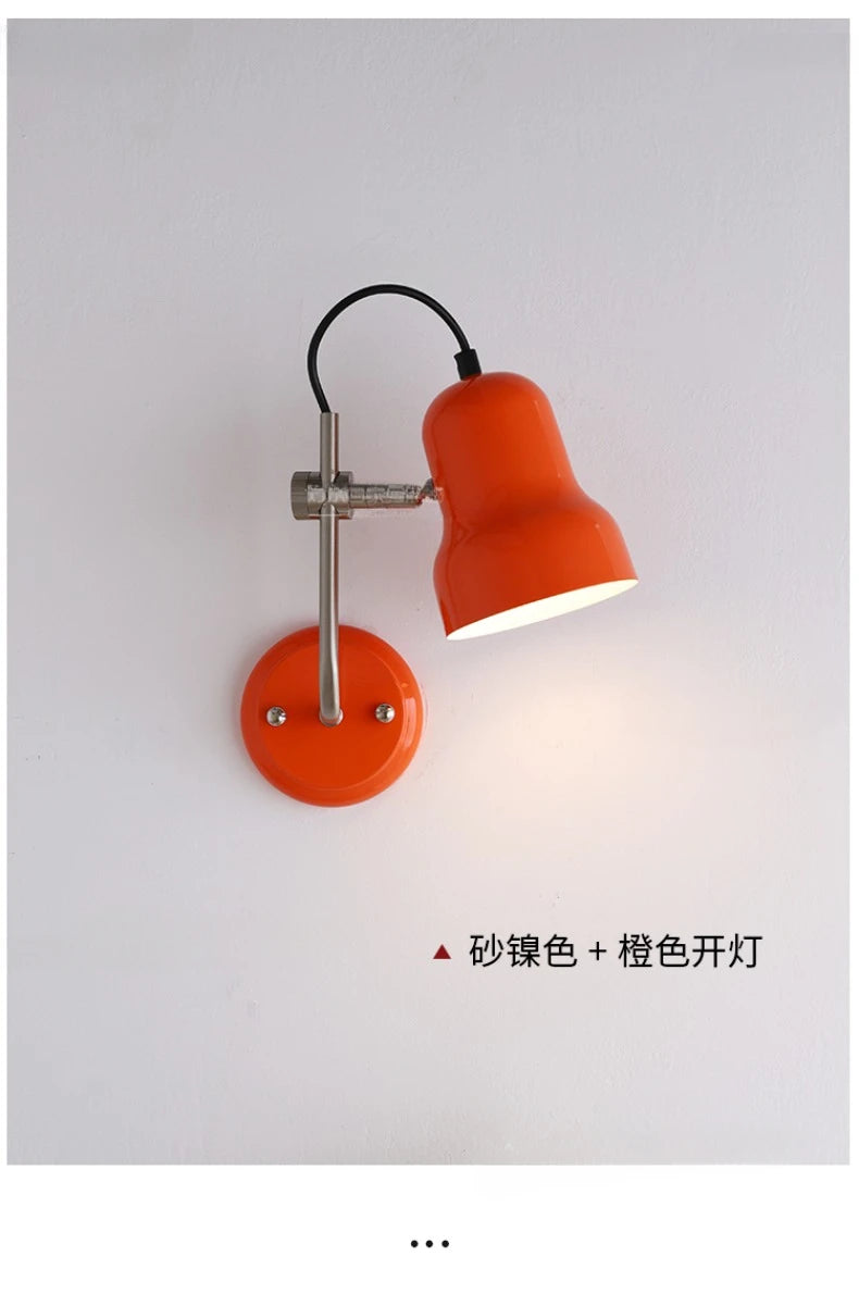 Bauhaus Vintge Medieval Red/Orange Wall Lamp LED E27 Iron Art Atmosphere Adjustable Wall Mounted Bedroom Bedside Study Reading