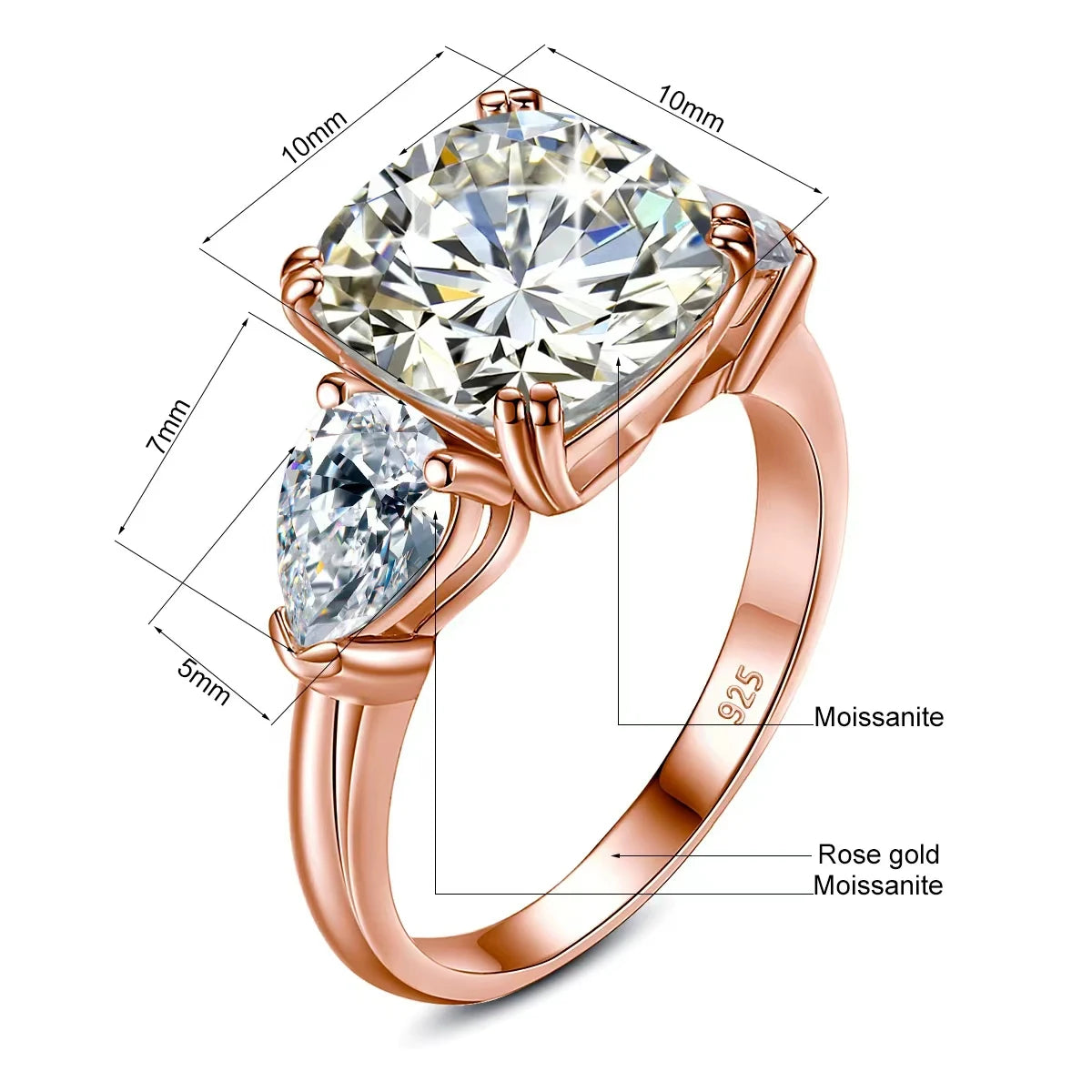 5ct Cushion Cut 3 Stone Moissanite Ring Gold With GRA Certificate D Color VVS1 Eternity Engagement Jewelry For Women Gifts Sale