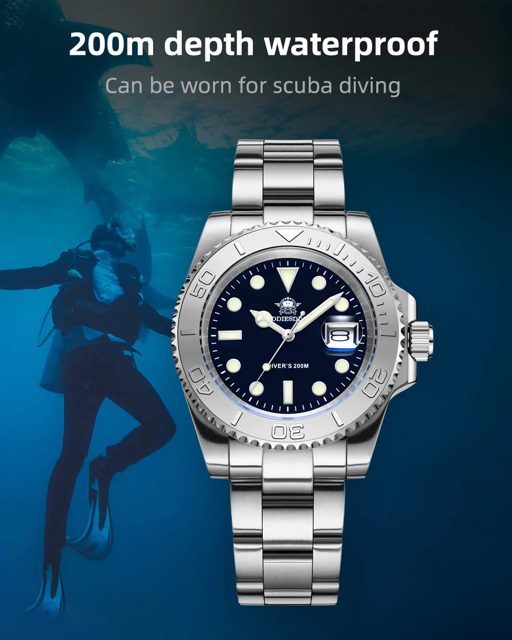 ADDIESDIVE Top Brand Quartz WatchBusiness Stainless Steel 200M Dive Super Luminous Watches Calendar Mens Wristwatch Reloj Hombre