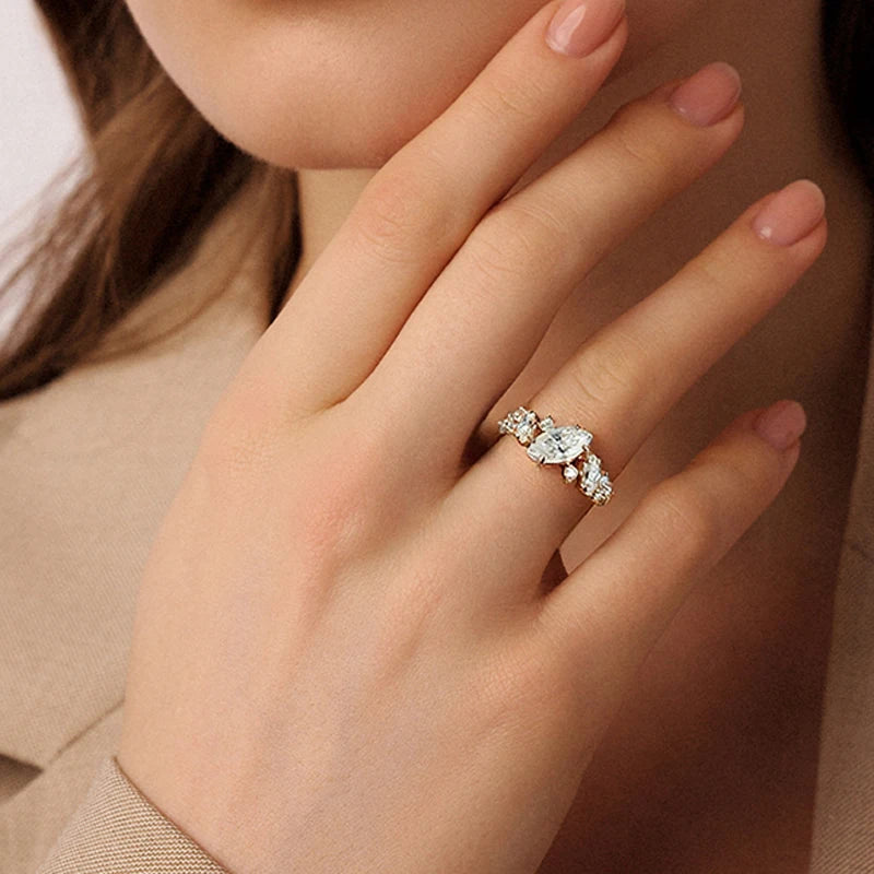 Smyoue 1.84cttw Marquise Cut Moissanite Wedding Ring for Women Luxury Quality Sterling Silver 925 Lab Diamond Band Certified