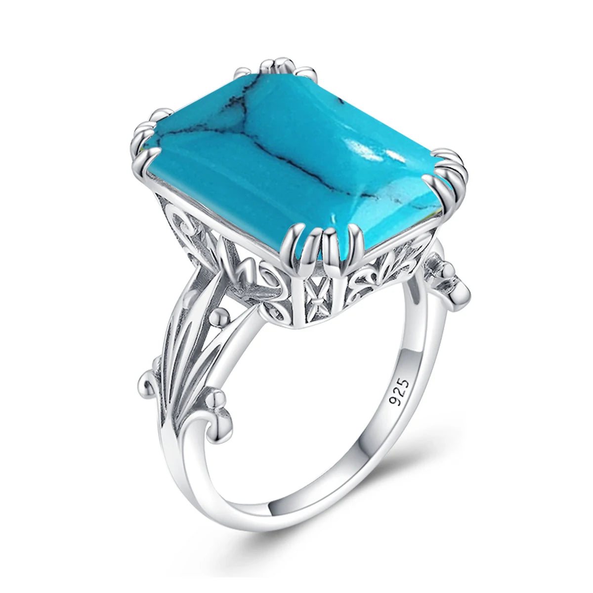 Unique 100% 925 Sterling Silver Aquamarine Ring For Women Vintage Filigree Persian Design Ring Anniversary Fine Jewelry Gifts