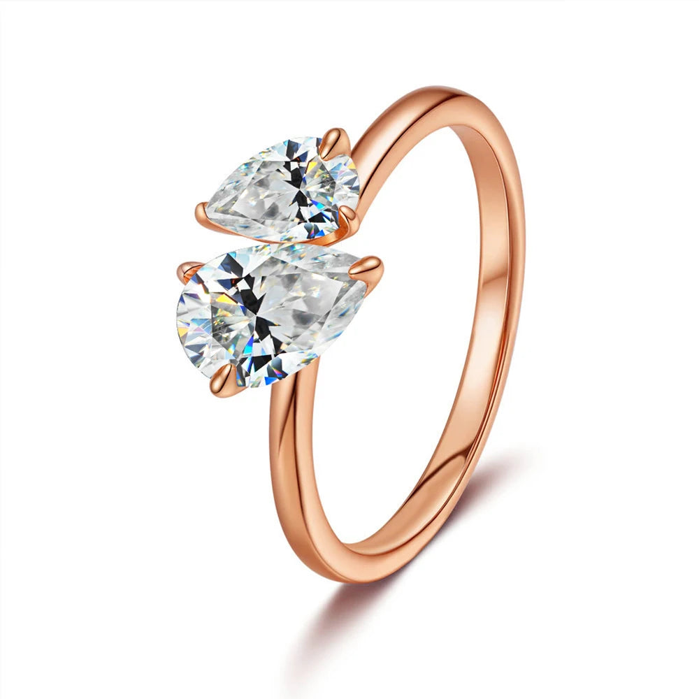 1.5cttw Double Pear Cut Moissanite Diamond Ring for Women Two Stone Toi Et Moi Wedding Bands 925 Silver 18k Gold Plated Jewelry