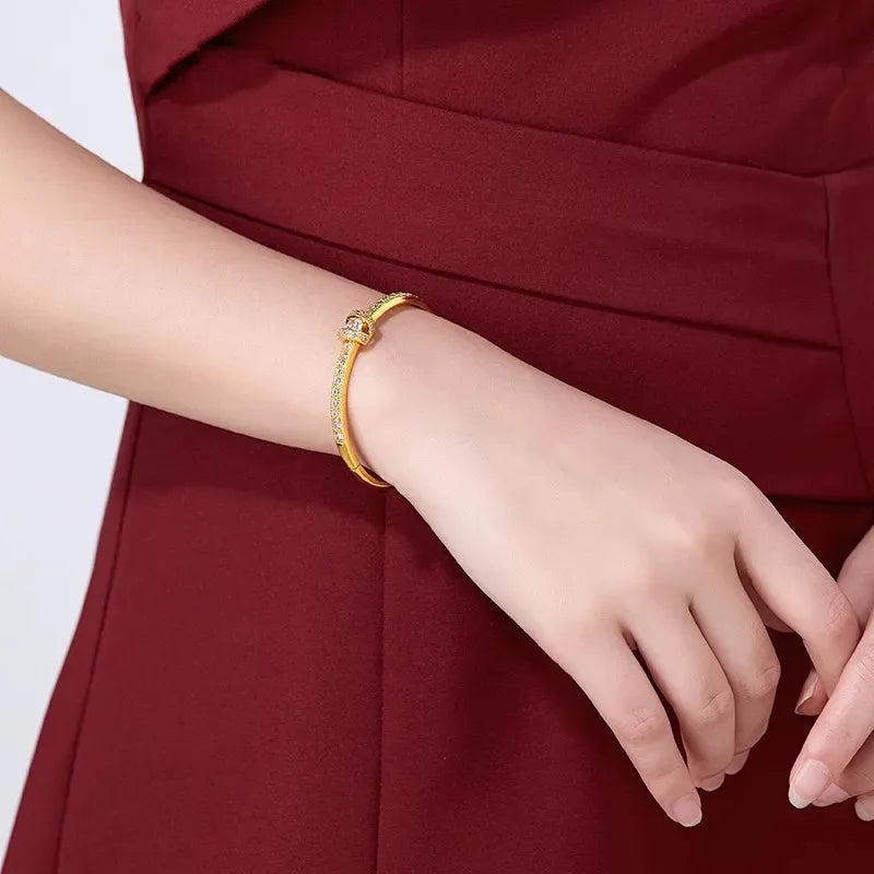 AU999 Gold Bracelet Diamond Clamps Bracelet AU750 Women's Simple Light Bracelet 24K Real Gold Bracelet Jewelry