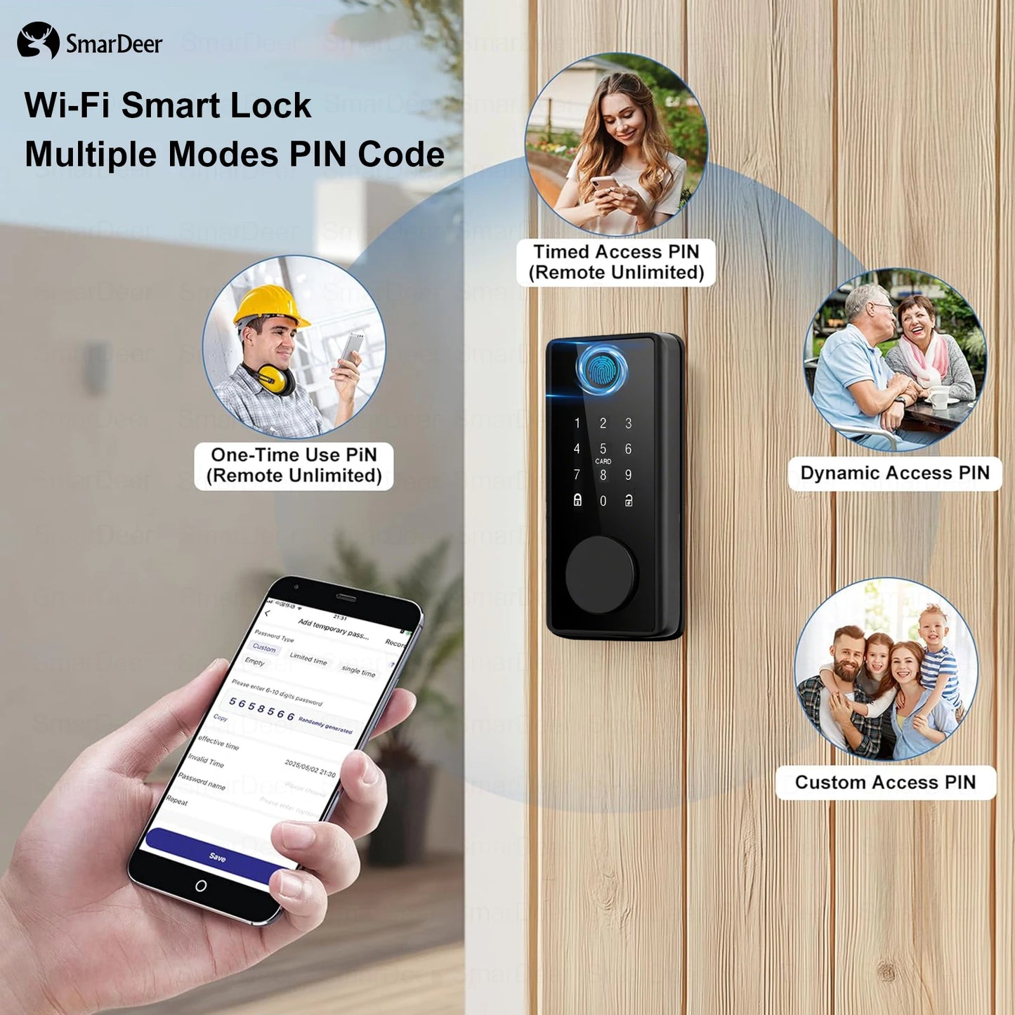 Smart Door Lock - Keyless Entry Fingerprint Lock with Digital Keypad, WiFi Electronic Door Lock featuring Anti-Peep Code