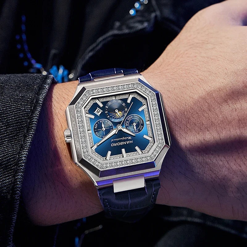 HANBORO Square Men's Fully Automatic Mechanical Watch Multi functional Fashion Trend Watch