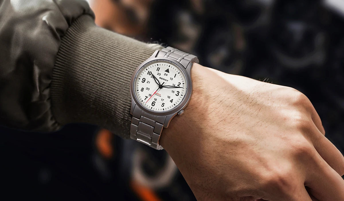 BERNY Full Titanium Watches for Men Outdoor Quartz Men's Field Pilot Wristwatch VH31 Super Luminous Sapphire Easy Read Watch