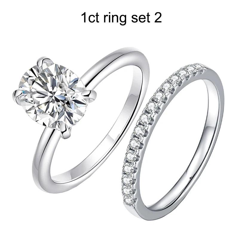 Smyoue 18k Plated 2/3ct Moissanite Diamond Ring for Women Oval Fancy Cut Bridal Sets Solitaire Wedding Promise Band 925 Silver