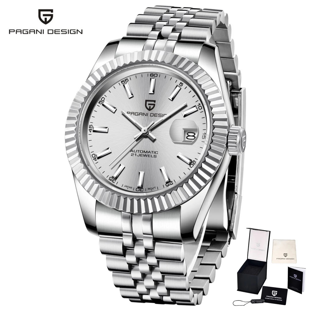 Montre homme PAGANI DESIGN Business Machinery Automatique en acier inoxydable, étanche, affichage lumineux du calendrier, coffret cadeau inclus