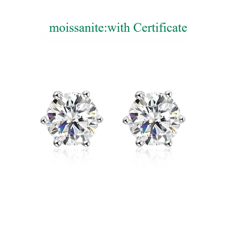 Smyoue 0.1-3CT Certified Moissanite Stud Earring for Women Classic Sparkling Lab Diamond Sterling Silver 925 Jewelry 6-Claws