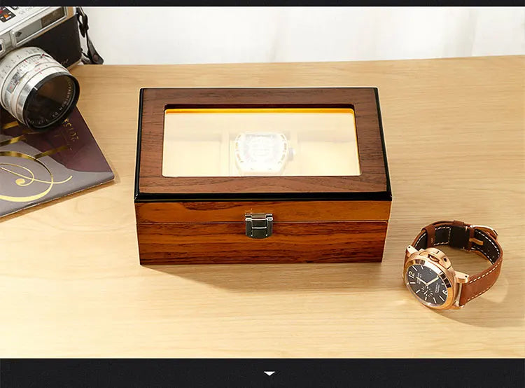 Black Luxury Wood Grain Watch Box 3 Slots Men Quartz Mechanical Watch Boxes Collection Storage Box