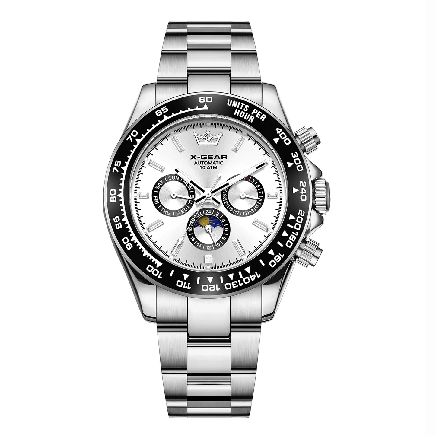 Montre mécanique automatique Panda Eye pour homme, lunette en céramique, trois cadrans, six aiguilles, étanche et lumineuse.