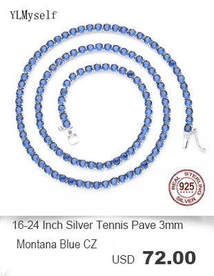Real 925 Jewelry For Women/Men Pave 3 mm Montana Blue Sapphire Cubic zircon Hip Hop Rock Pure Silver 15-21 cm Tennis Bracelet
