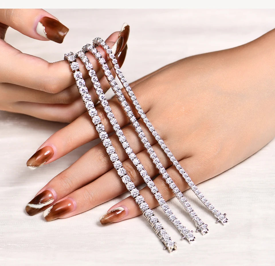 ATTAGEMS 4.0mm 5.0mm DVVS1 Pass Diamond Test Round Cut Moissanite Tennis Bracelet White Gold Plated 925 Silver Jewelry for Women