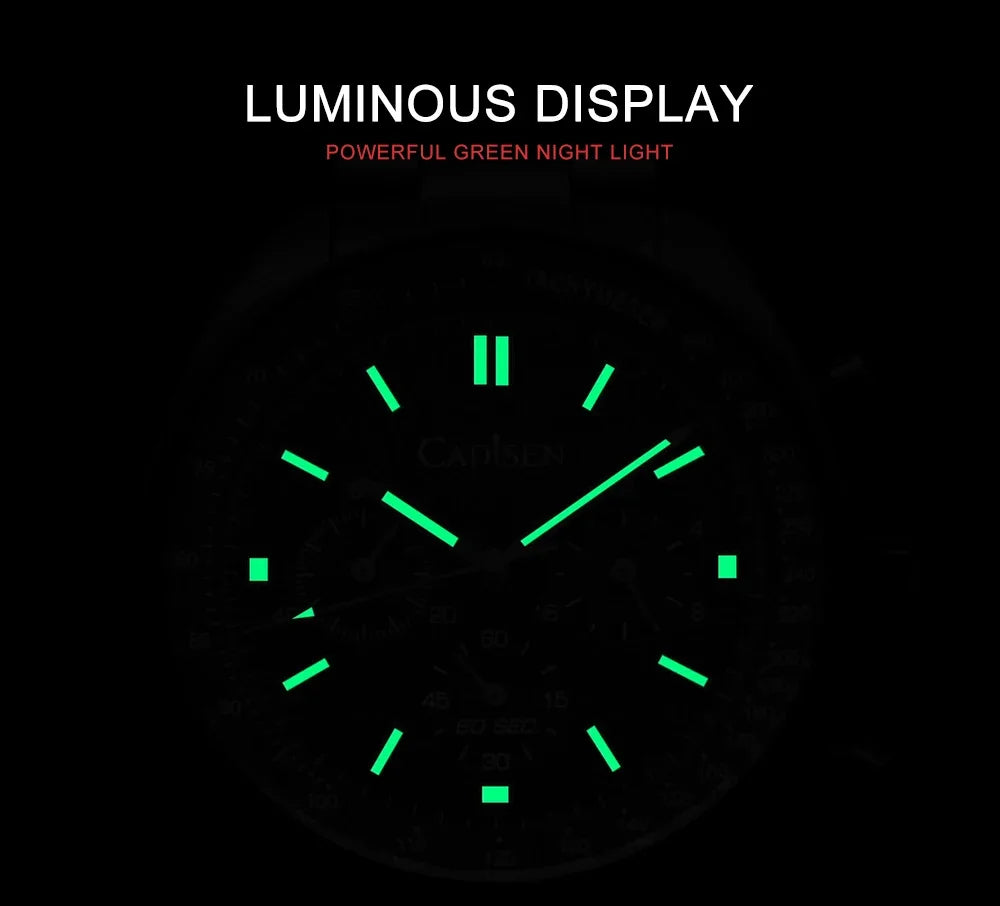 CADISEN Men's Sport Chronograph Watch Japan VD53 Movt Quartz Watches Sapphire Glass Stainless Steel Wristwatch For Men