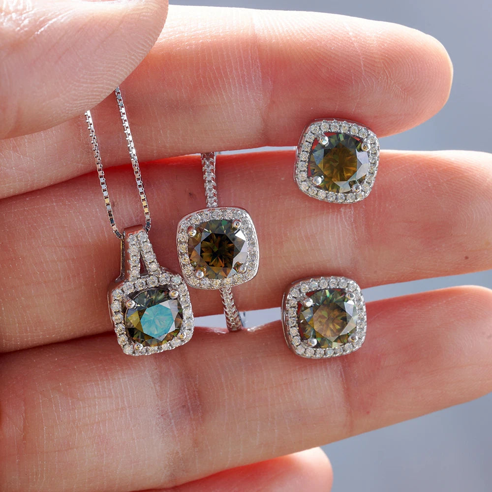 JoyceJelly S925 Sterling Silver jewelry for women 1 carat moissanite diamond 3 pieces set necklace ring earrings wedding party