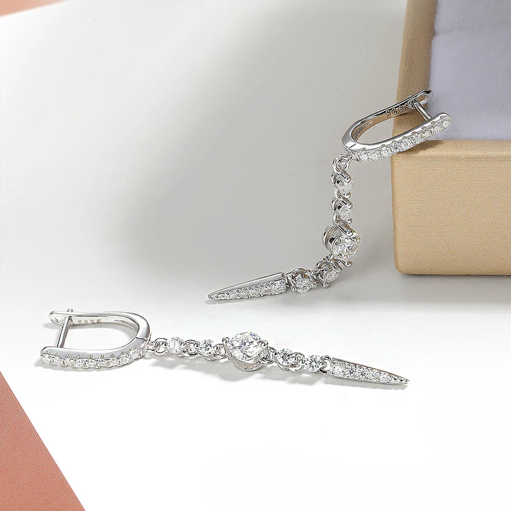Serenity 1.118ct D Color Moissanite Long Tassel Earrings for Women 100% S925 Sterling Silver Plated 18K Lab Diamond Drop Earring